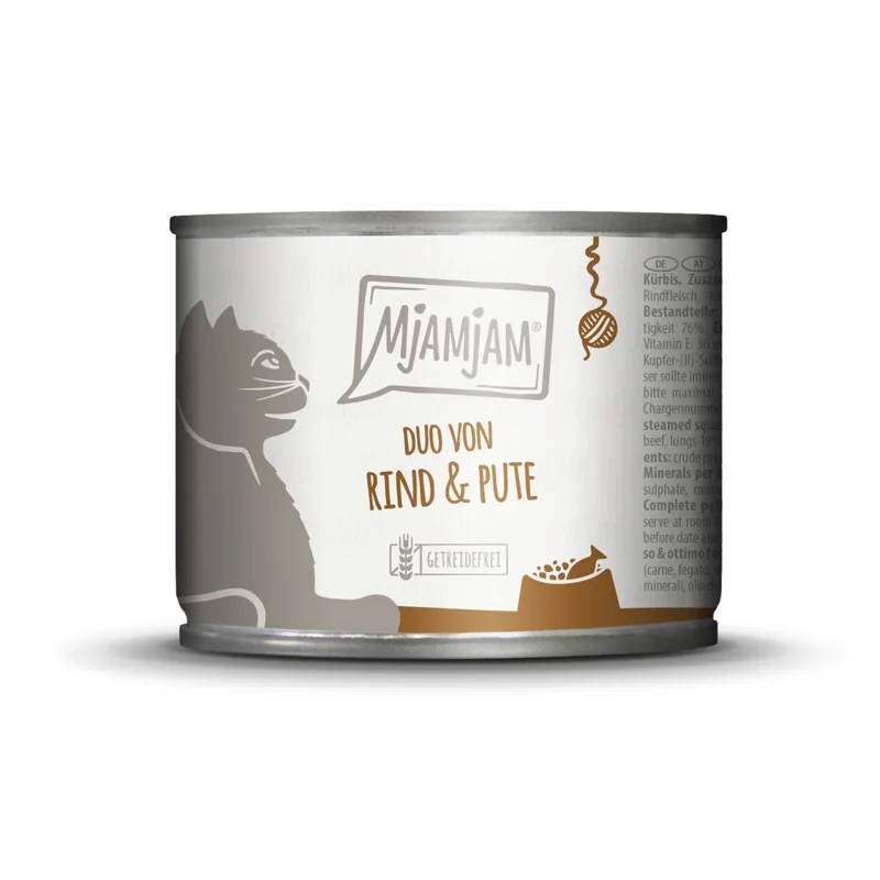 Kracherpreis Sparpaket 6 x 200 g Mjamjam Duo von Rind & Pute Katzen Nassfutter